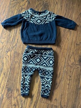 Old Navy Blue and White Fair Isle Knit Kids Matching Set